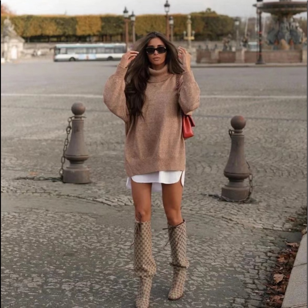 GUCCI Monogram Lisa Mid Heel Boots 38.5 Beige - Picture 3 of 10